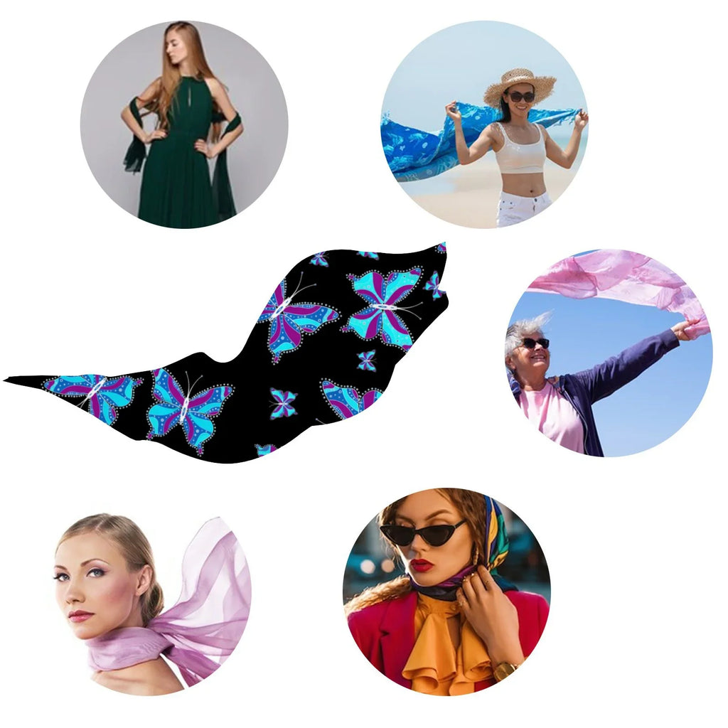Wraps Silk Scarf for Headscarf Sunscreen Shawls Packed Large FREEAMG Gift Hair Neck Oblong Different Long Women Wraps Butterflys