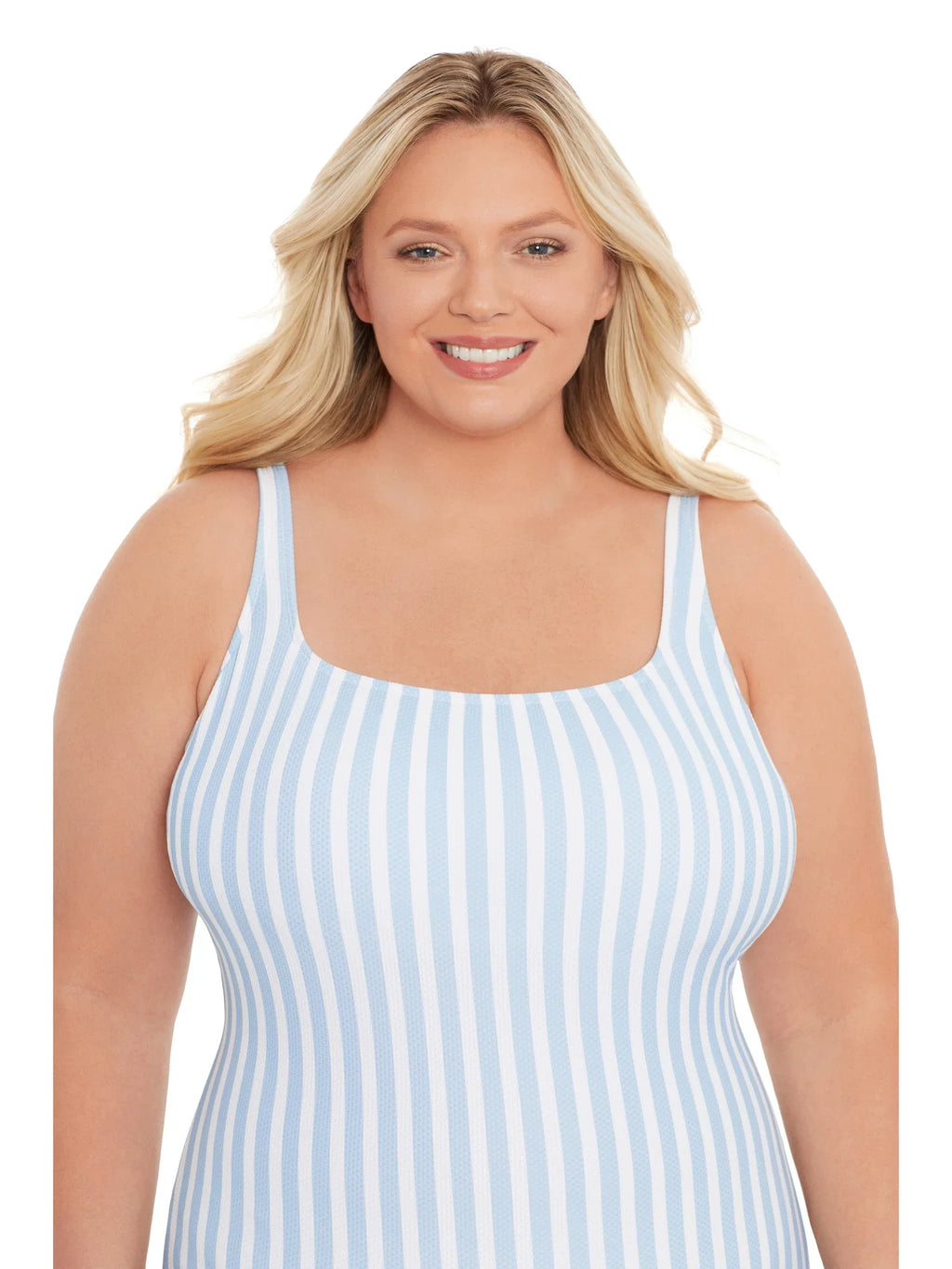 Sizes Swimsuit, XS-3X Women's Piece One Square Pique Tru and Time Neck