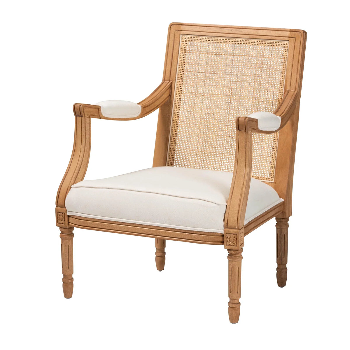 Traditional Wood and Honey Finished Accent Fabric Beige Garridan Baxton Chair French Oak Studio
