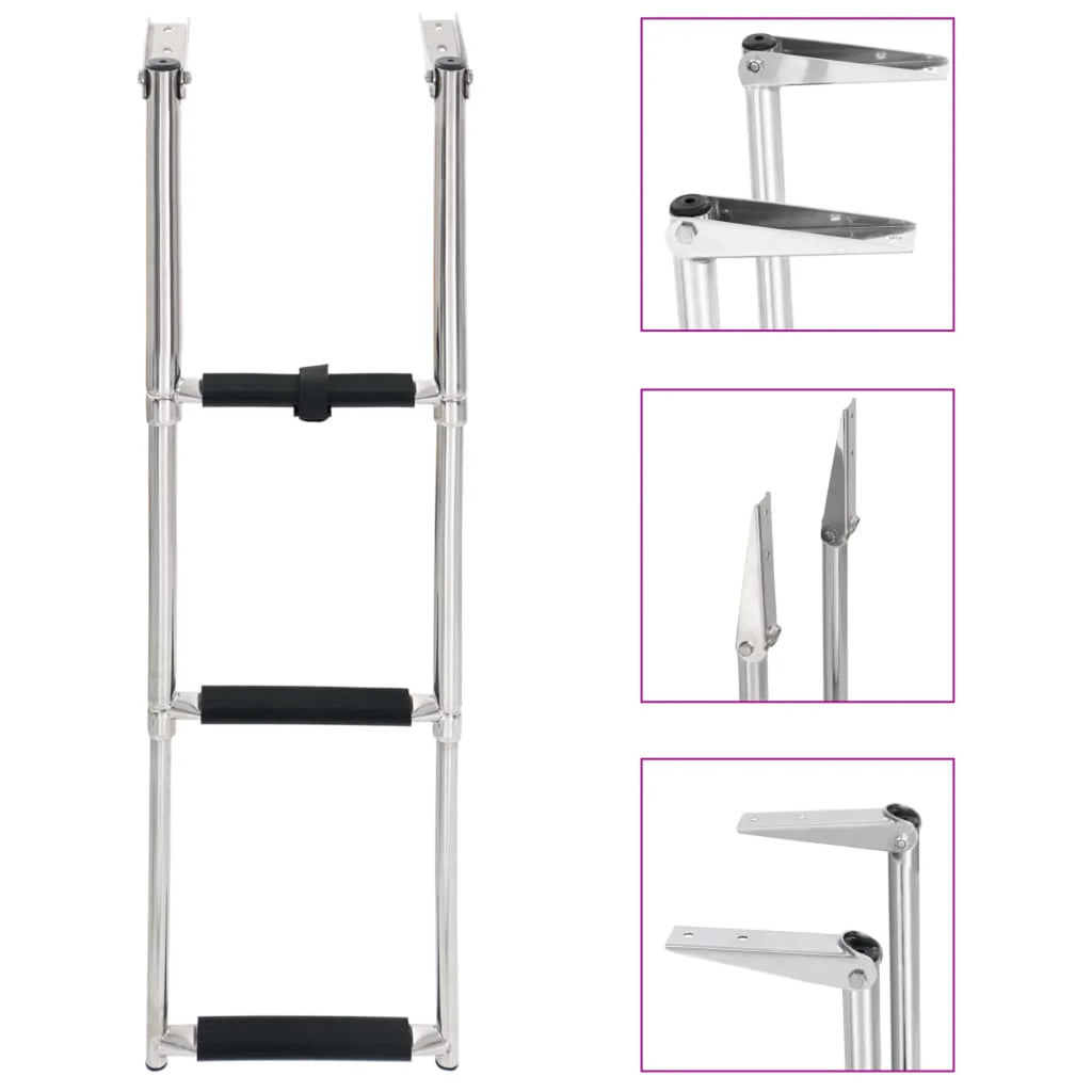 Non-Slip Folding Mounting Telescopic Boat Ladder Swimming Stainless Platform Ladder 3 Dcenta Pool, for and Steel Boarding