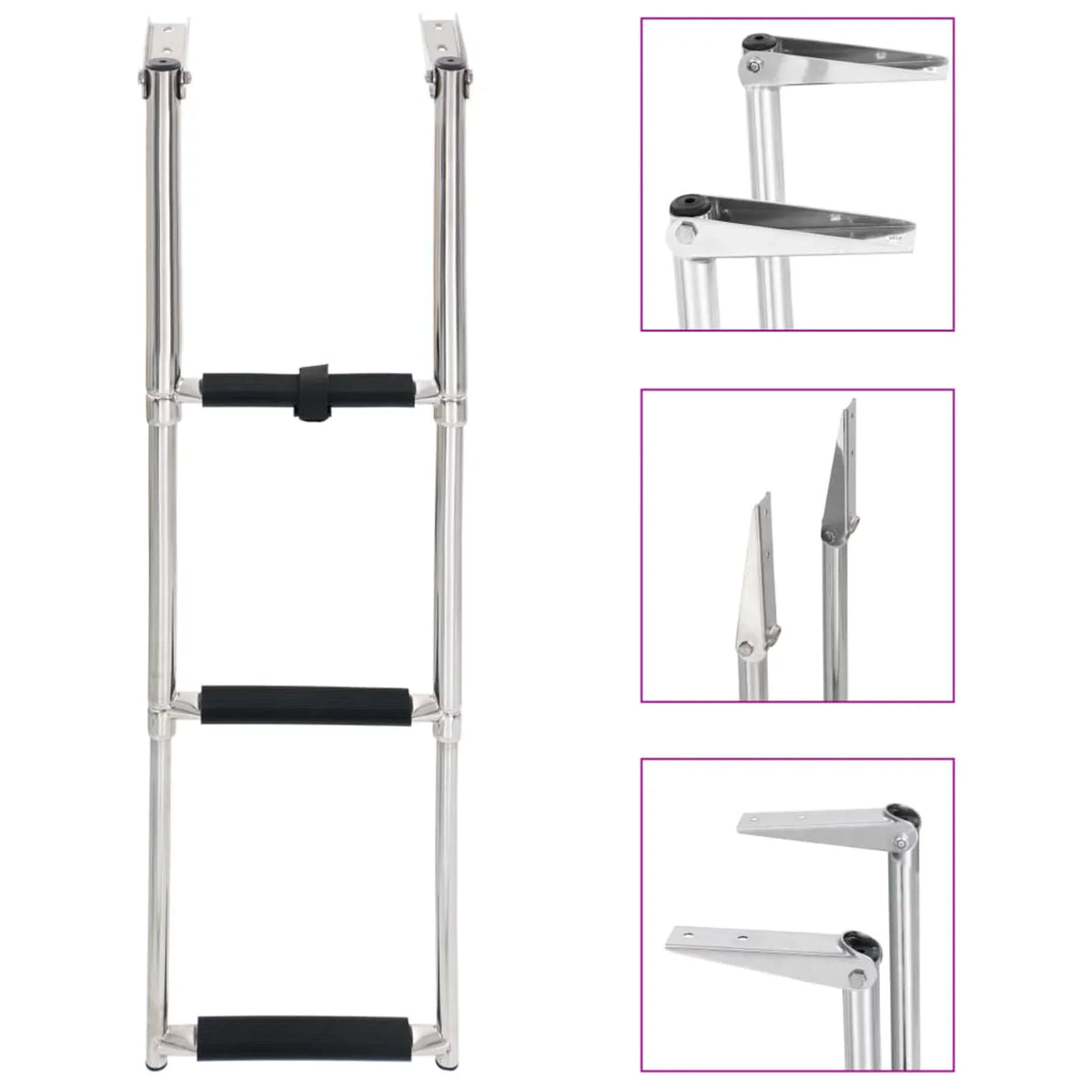 Non-Slip Folding Mounting Telescopic Boat Ladder Swimming Stainless Platform Ladder 3 Dcenta Pool, for and Steel Boarding