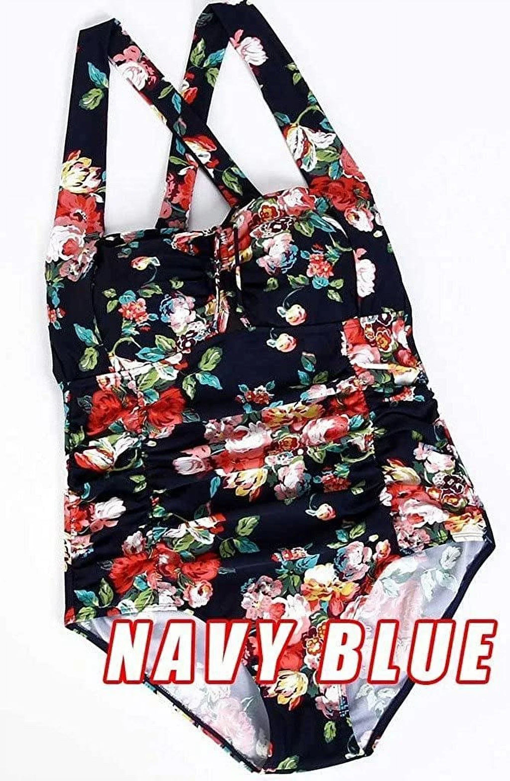 Suit QZUnique dimension Tummy One Women's Vintage Swimwear Swimsuit Bathing Piece Monokini Plus Control Ruched Halter