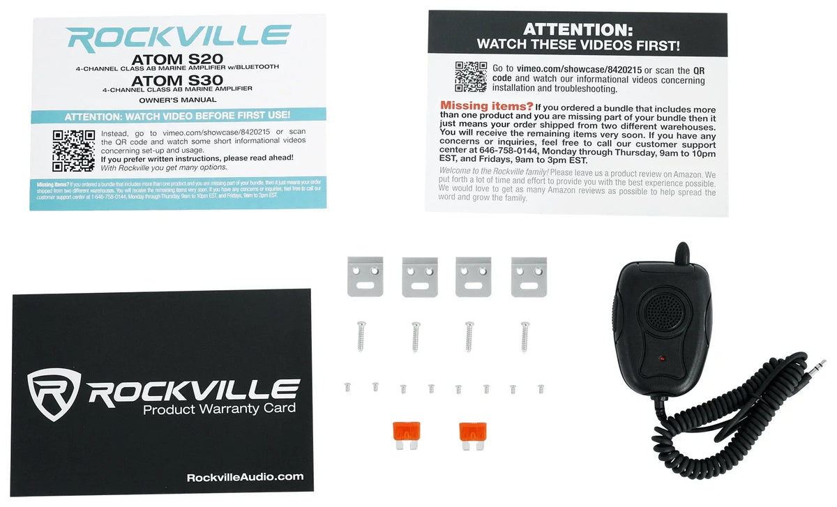 ATV/UTV Meter+Mic ATOM Rockville Amplifier For 4 Channel Bluetooth S20 w/Volt