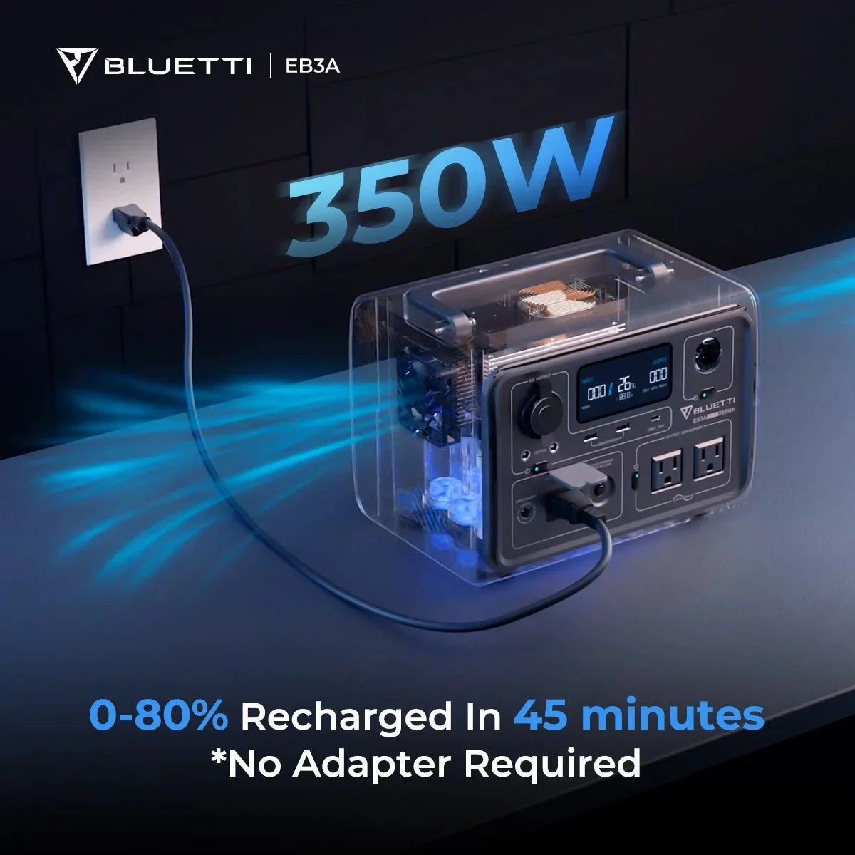 Home BLUETTI EB3A Generator, 268Wh Emergency Station Generator, Portable Use, Solar Bag,600W W/Carry Power LiFePO4 Camping, for