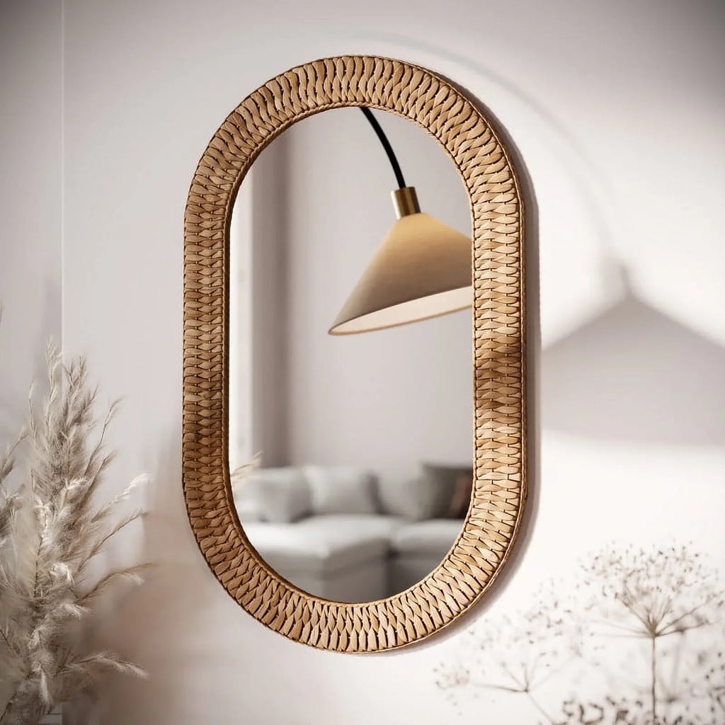 Boho Oval Woven Rattan Wall Oasis Grass Mirror