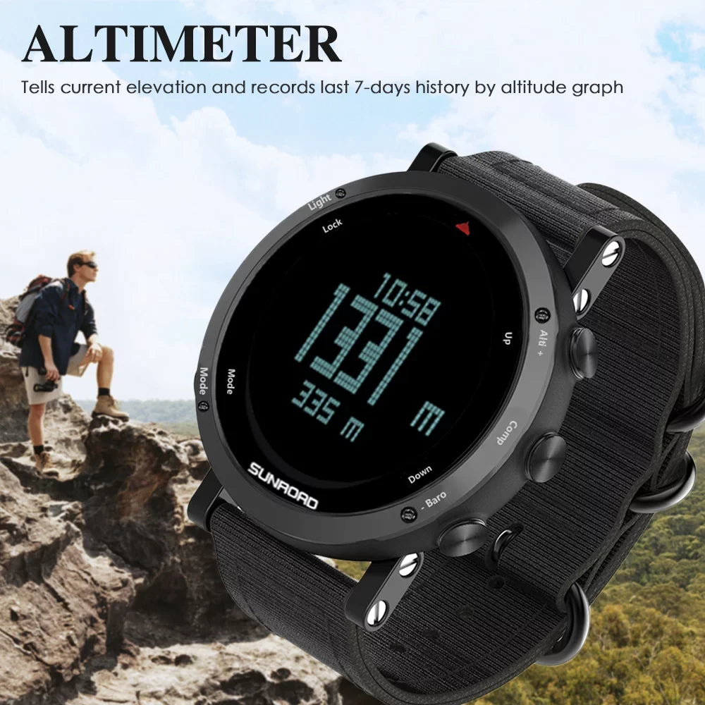 Running Mountaineering Sports Compass Altimeter Forecast liquid-resistant Camping Multifunctional for Thermograph Watch climate Watch Men 50meters SUNROAD Barometer Trekking