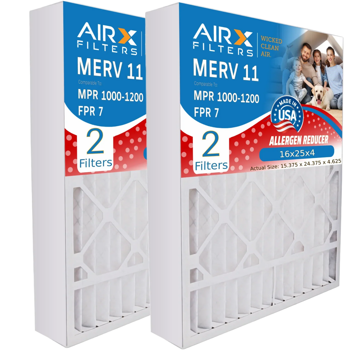 MPR 16x25x4 Air by CLEAN 11 & Filter Pack MPR FILTERS 16x25x4 Comparable 7 1000, to FPR TT-FM-1625 Furnace AIRX TopTech Compatible 2 Filter MERV Made AIR. WICKED 1200 USA with Premium