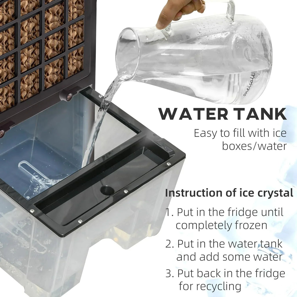 Timer, Oscillating, Display, 3-In-1 Black Cooler, for Fan Humidifier Air Cooling Tank Evaporative with liquid Bedroom, liquid Remote, Mobile LED Home HOMCOM Office, Unit 32" Ice 3.2gal Conditioner
