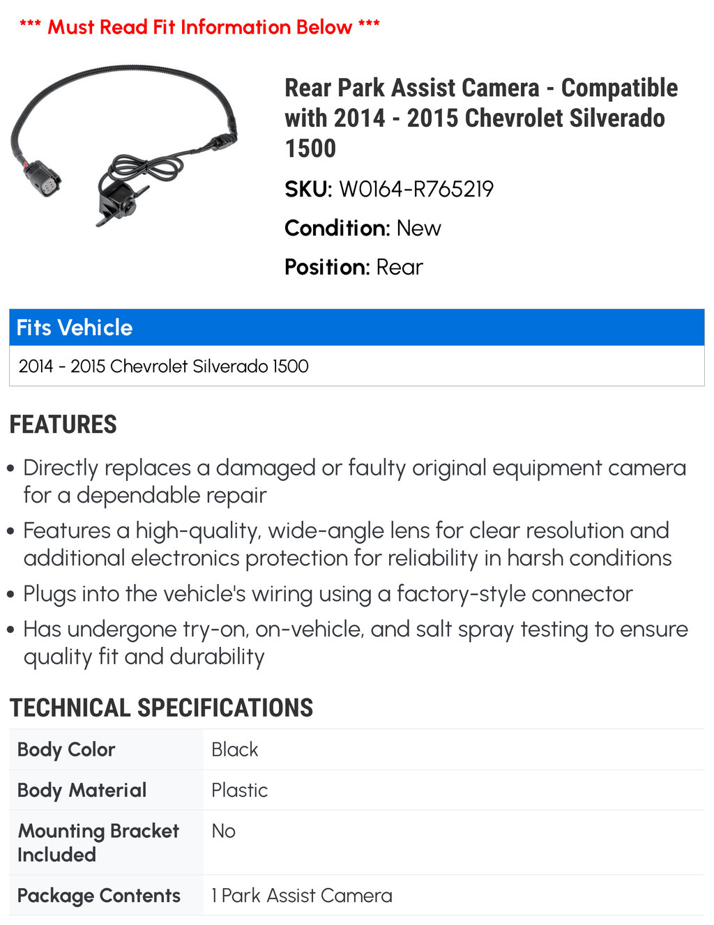 with Park 1500 - Sierra Camera 2014 2015 Rear GMC Compatible - Assist