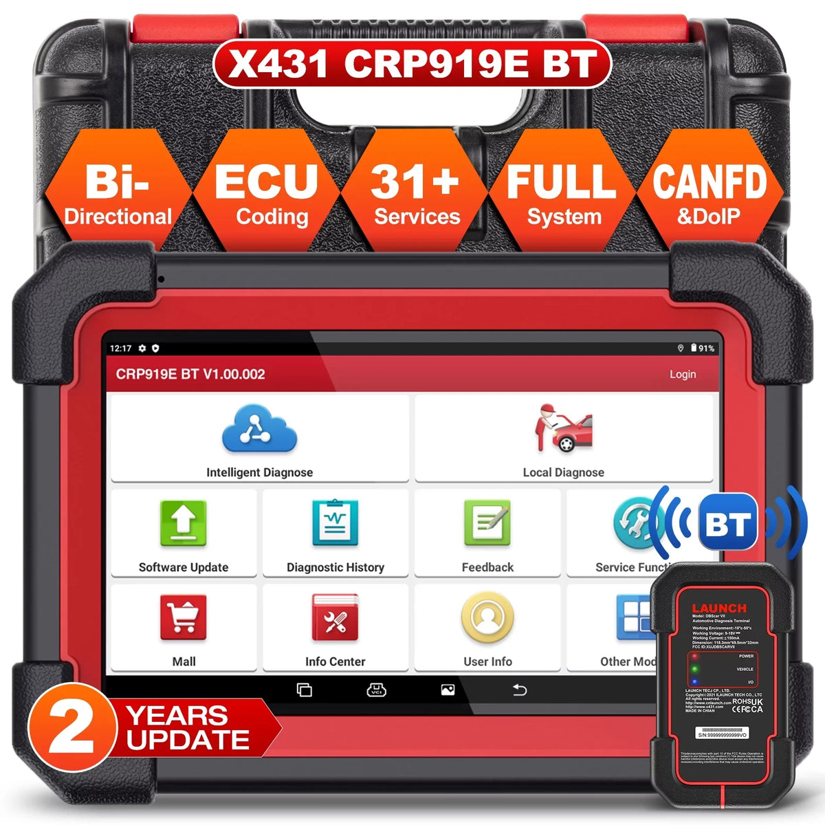 X431 Control,CANFD 2024 BT Scanner CRP DOIP,FCA Coding,Bi-Directional OBD2 All AutoAuth for 919E Full LAUNCH Tool with Scan System Diagnostic Vehicles,ECU