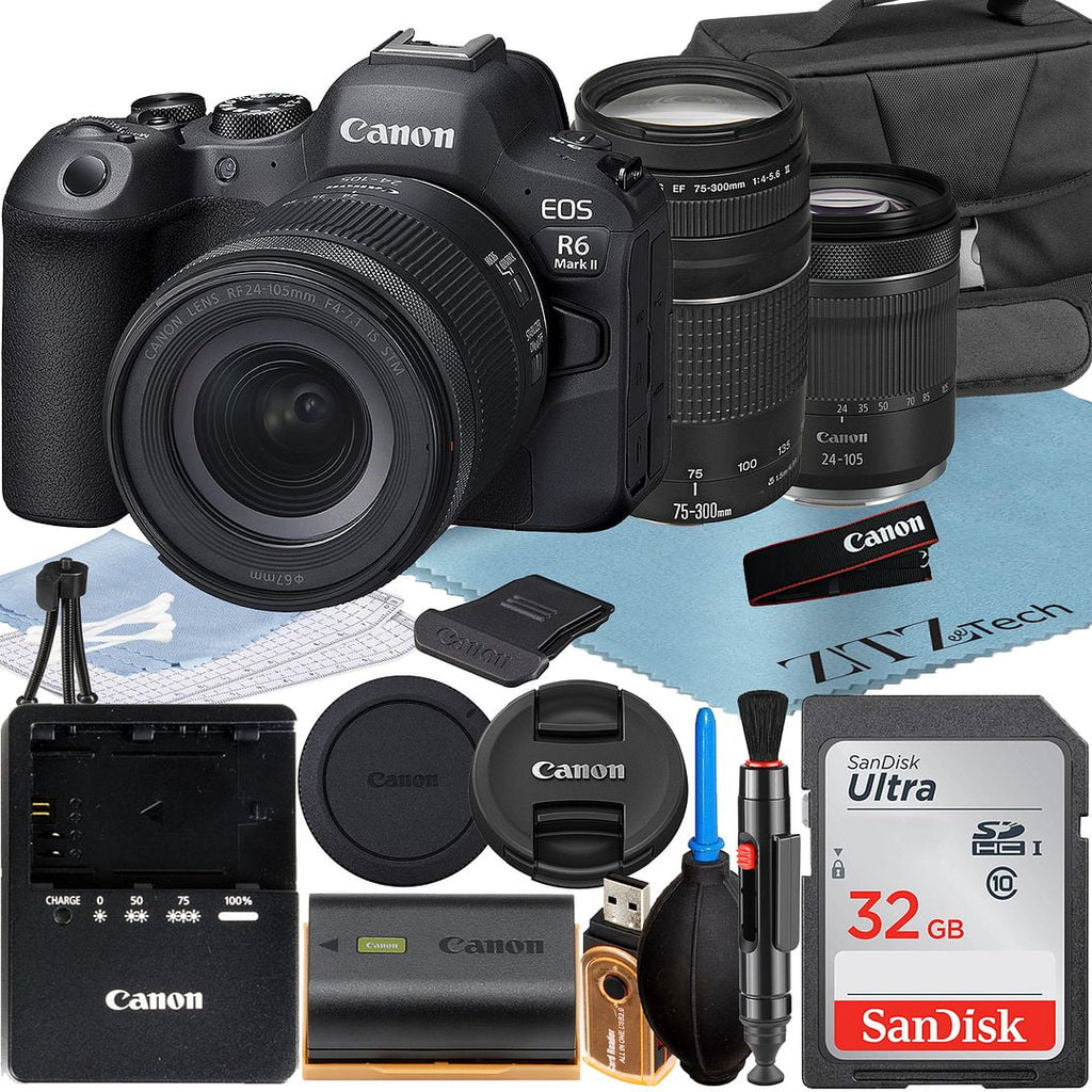'+ + ZeeTech Memory + II RF 32GB + Lens EOS Camera 24-105mm with Mark Case EF Card Bundle Canon + 75-300mm SanDisk Mirrorless R6 Flash Accessory LED