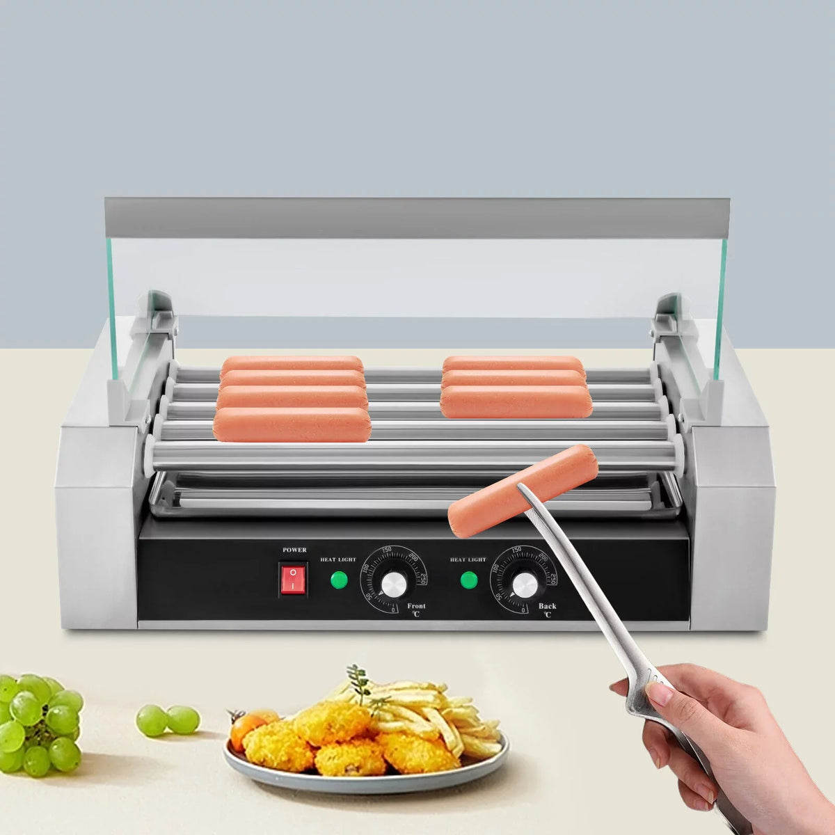 DENEST Holds Rollers Grilling Stainless 12-Hot Set Dog 110V W/5 0-250℃ Sausage Machine