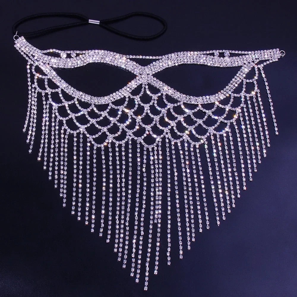 Halloween Tassel Crystal Mask Mask for Masquerade Rhinestone Women Jewelry Face Mask