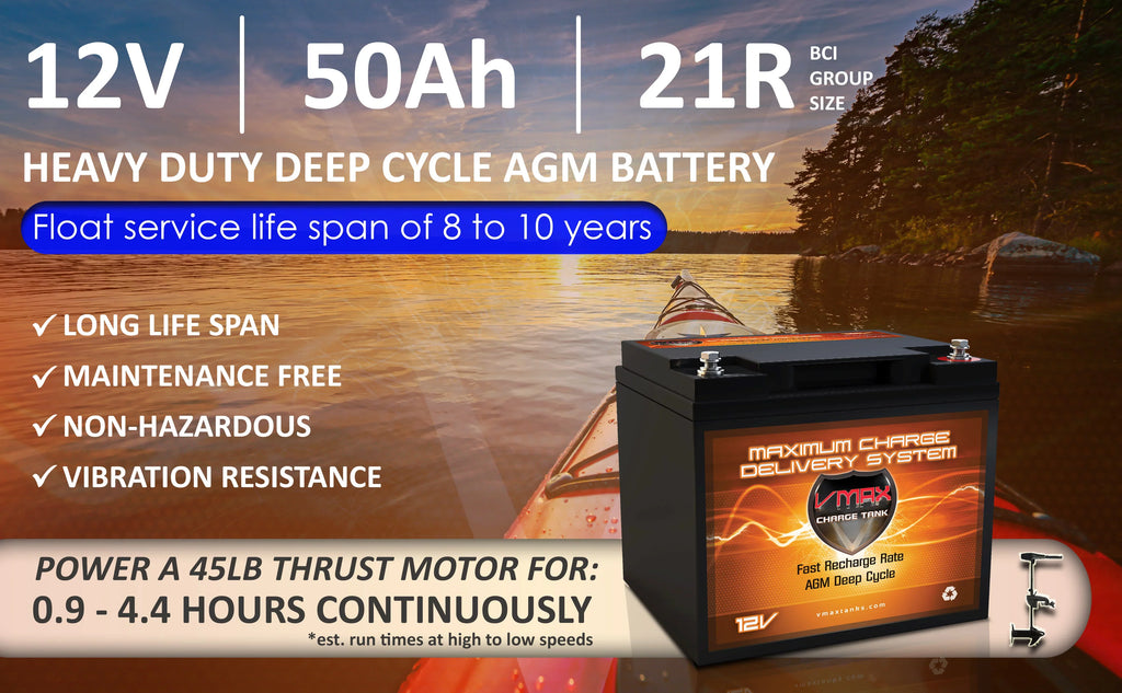50AH for AGM Fishing 12V Boat Motor Electric Vmaxtanks 12V MR86-50 Outsunny Thrust 50lb Trolling Battery