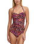 US One-Piece Pleated Printed Swimsuit Bandeau 4 MULTI DKNY
