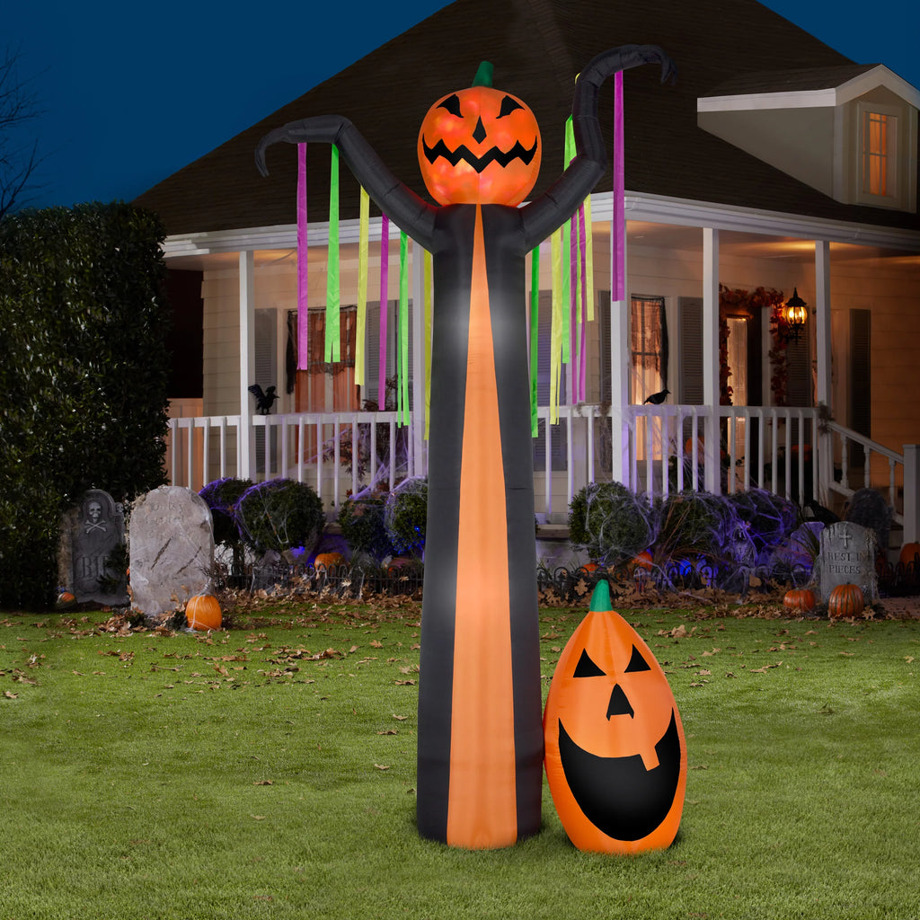 Inflatable Frightening 12 ft (RRY), Pumpkin Ice Gemmy Fire Projection Scene Tall and Giant Airblown