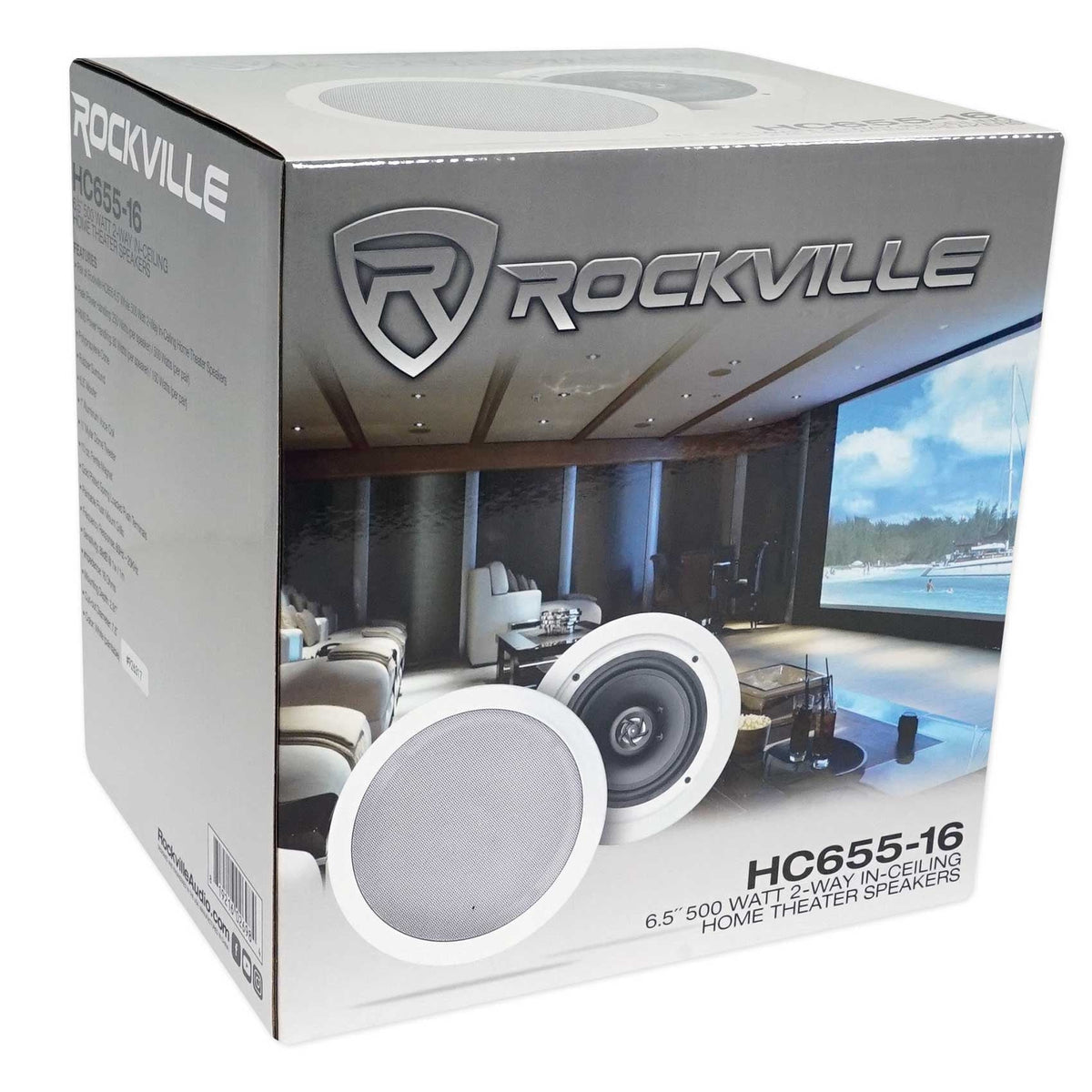 White Rockville Tube Receiver+(8) Theater LED Speakers Amp/Home 6.5" Ceiling