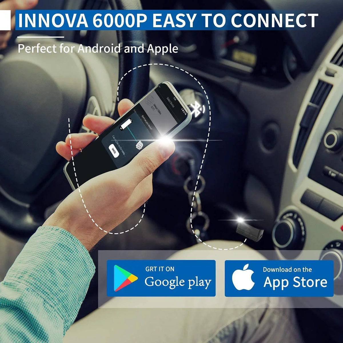 Car Clean IOS Vehicle 6000P 12V ABS Diagnostic Read Code Check SRS Bluetooth Scanner Airbag Wireless Automotive Phones OBD2 Scanner Reader Code for and Tool Engine Light OBDII Android System Innova