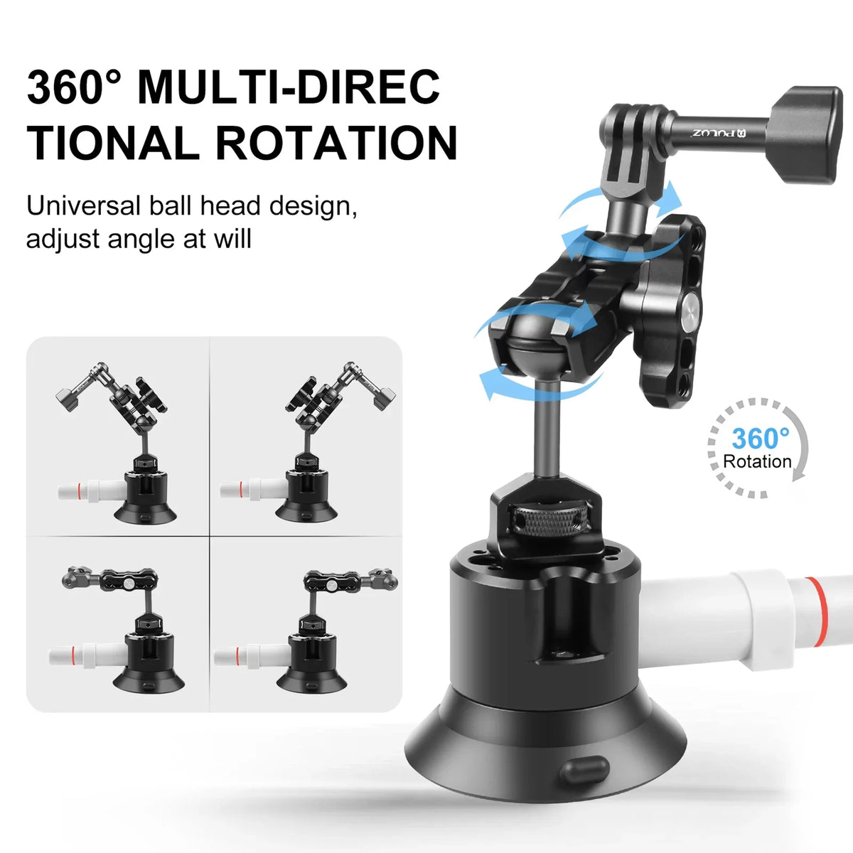 Camera for Mount Suction Osmo Camera 11/10/9/8, Rotatable Dual Replacement PU845B Hero 3/2 Mount Ballheads Action Action for Bracket Suction 360° Cup PULUZ GoPro