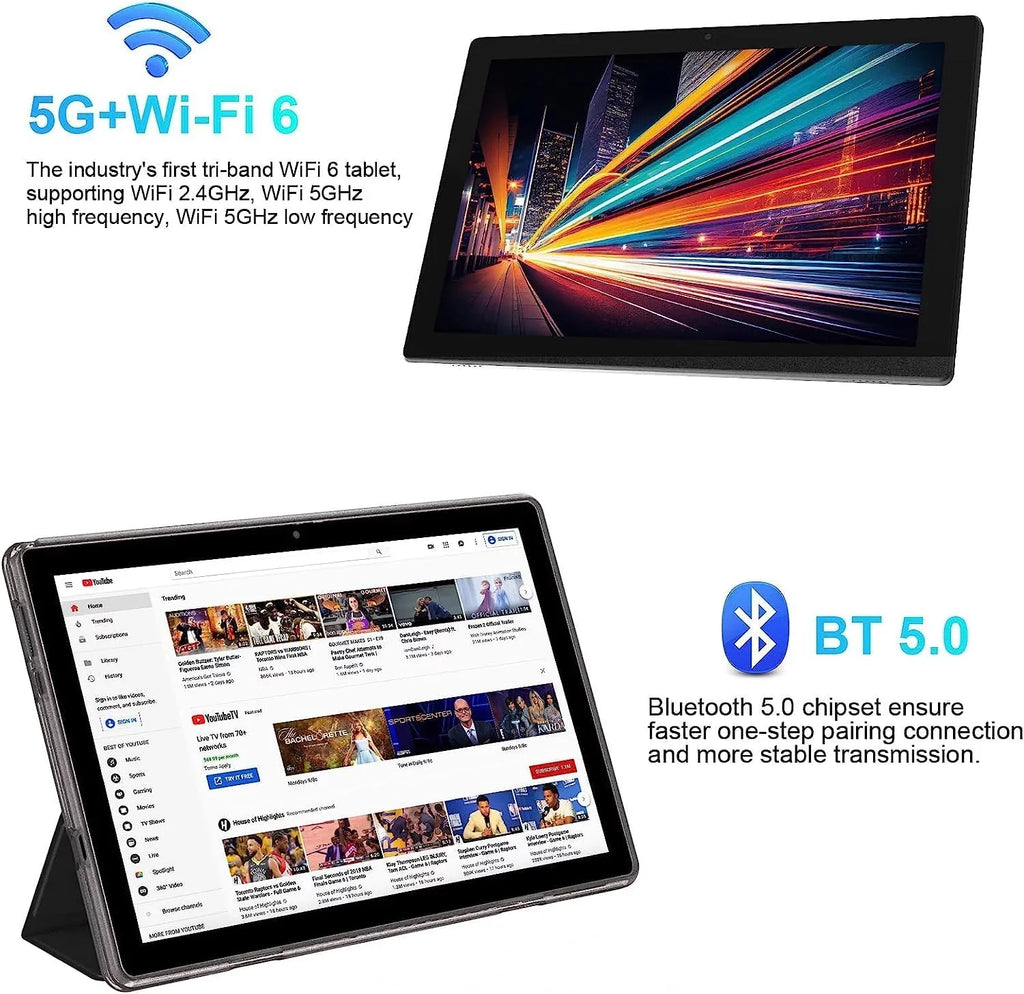 Android Quad Touch 11 Case(Black) HD Leather Expandable 6 Computer IPS RAM Screen, Inch Core 8MP Tablets, Tableta, 6GB Wi-Fi PC, ROM/1TB Tablet with Camera, GMS 128GB Certified 10 BT Tablets 5G