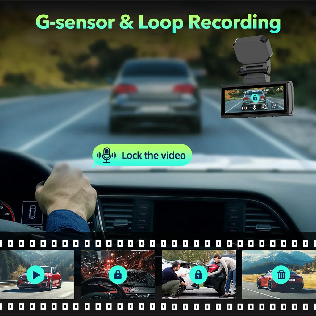 SD Commands, Dash with 3.16" Night for Card, and 5Ghz Dual Camera,Voice APP Rear Cars G-Sensor, Front Dash Car Vision Touch Screen GPS, Wifi 4K+4K Camera Cam 128G TOGUARD