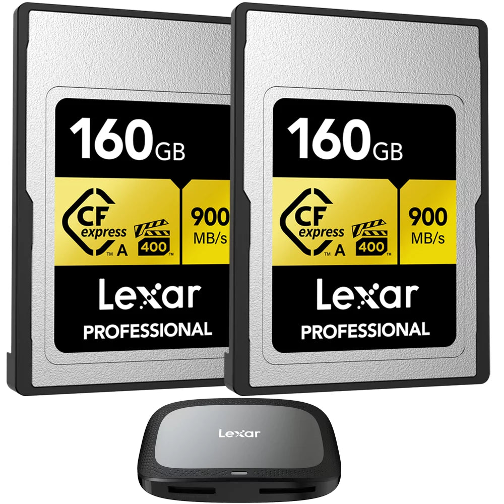 (2-Pack) Pro Professional Card, Type Lexar Type 2x2 Gen 3.2 Lexar USB Gold with R900/W800 160GB A/SD A Bundle Memory Reader CFexpress CFexpress