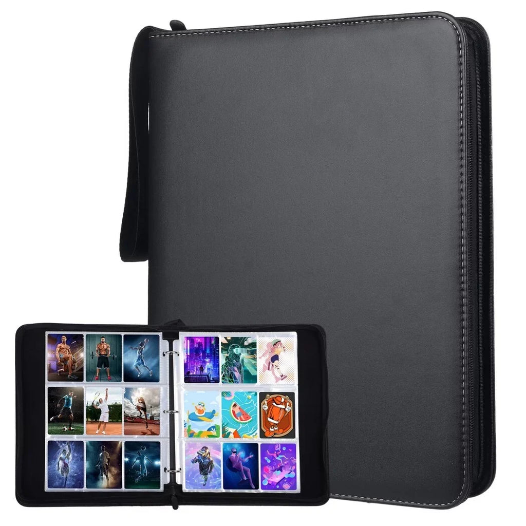 Zipper Storage Sports Binder, Leather Football, with PU Case Removable Trading with Card Sheets, Portable Card 900-Pocket for Standard-sized Cards Binder Basketball Card Baseball, Binder,