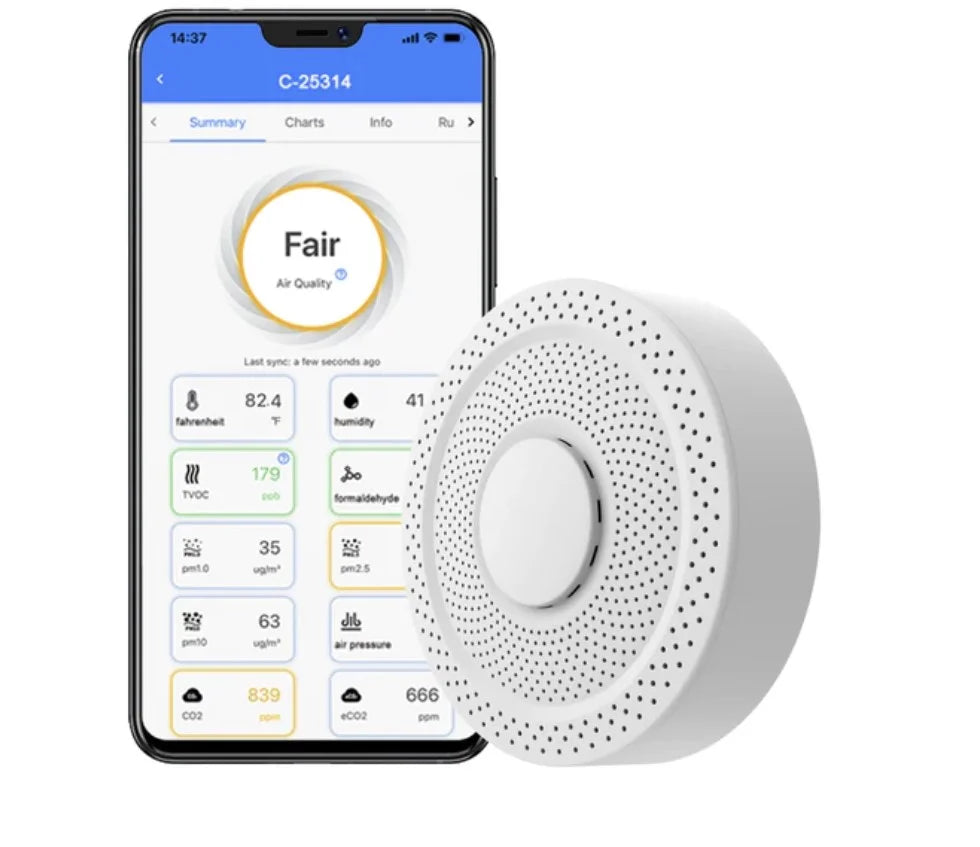 '- AQS1 Multiple CO2/CO2e, Alerts, Temperature 9-in-1 WiFi/RS485/LAN grade TVOC, Connectivity Air Monitor UbiBot & Humidity, PM1/2.5/10,