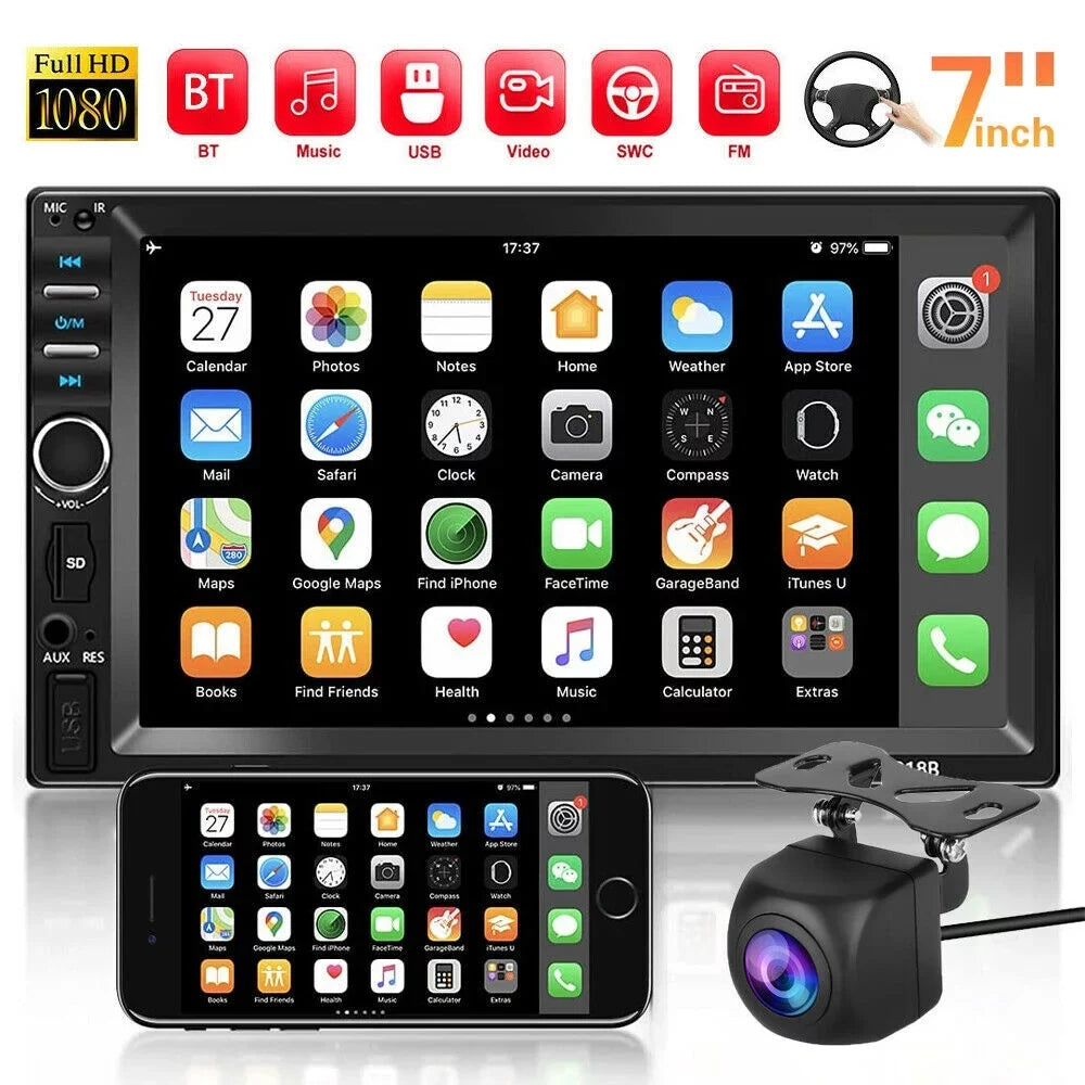 Stereo Mirror Car Din Radio Car Calling Camera Link/USB/SD/AUX, with Car Backup Free Hands Radio Receiver Bluetooth Audio Screen Radio Support 7" Double Touch -