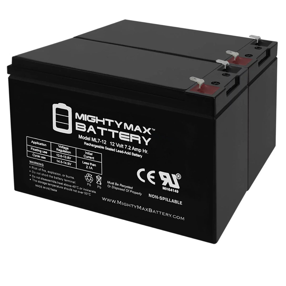 Pack 7Ah 2 Battery Kung for Long Replacement WP6.512 - 12V SLA
