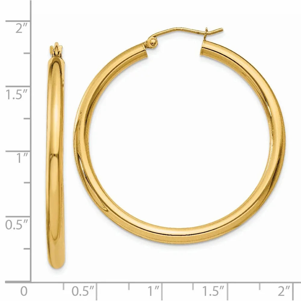 and Teens; Polished Gold Real and Women 3mm Yellow Hoop for for Adults Earrings; Men 14kt Tube