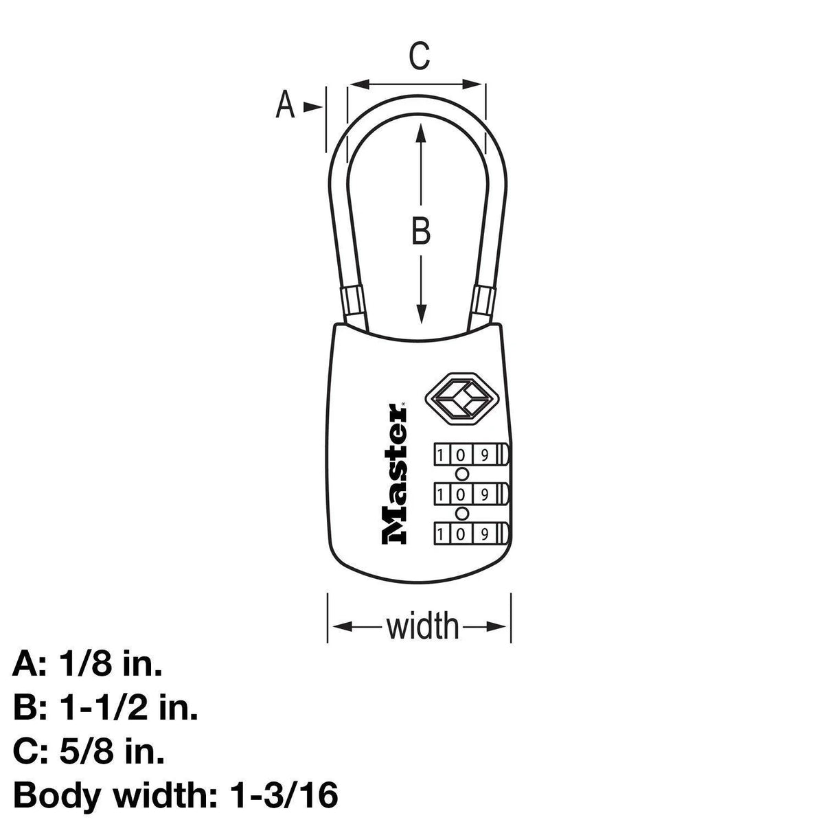 Own (30mm) 1-3/16in Your Lock with Wide Shackle; Set Luggage Flexible Combination TSA-Accepted Black