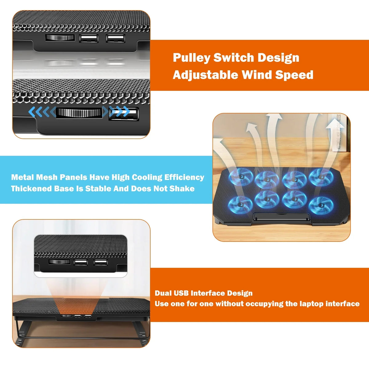 Htovila Fan, 10-15.6 Ports Strength Inch USB with Cooling 2 Laptop Adjustable and Fan
