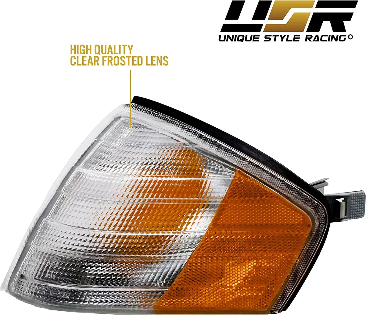 R129 Roadster Benz Replacement 1990-2002 Set Lamps Lens (Left Right) Corner Lights Amber Signal Front SL with Clear Chassis MBZ Class USR / + Frost R129 Compatible - Turn