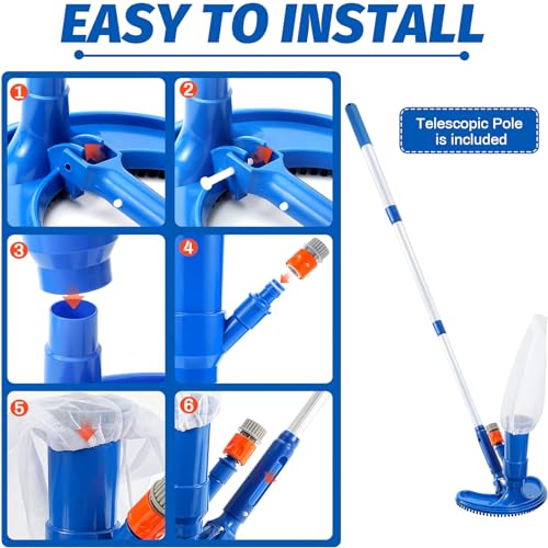 with of Pool Pond Above Cleaner Portable Spa Fountains Upgraded to Garden Pool 60", Section Cleaner Pool Handheld 4 Skimmer Hose Poles Net, Attaches Vacuum Handheld for Ground Pool Jet Vacuum