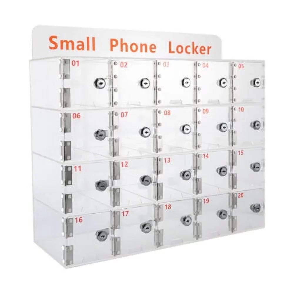 Clear Storage Cell Slots w/ Acrylic Thickened Keys Phone 20 Locker Cellphone Box