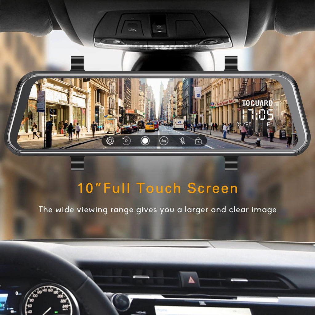TOGUARD Cars Mirror Camera Dash 10-inch Touch for Rear with Camera IPS Full Waterproof Cam Mirror Backup View 1080P Screen