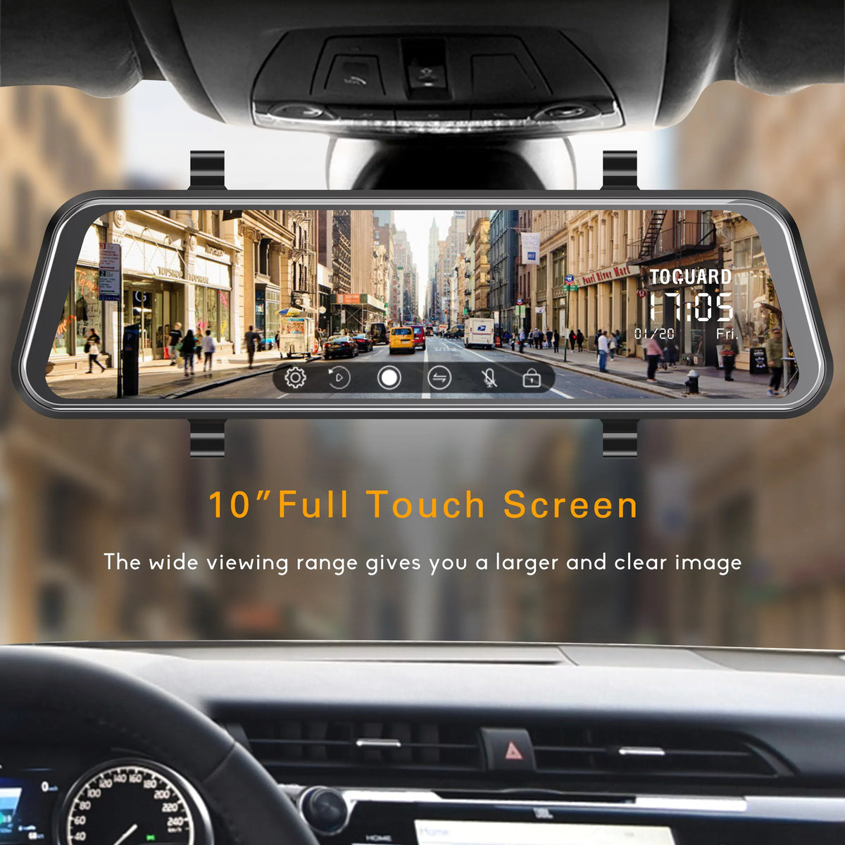 TOGUARD Cars Mirror Camera Dash 10-inch Touch for Rear with Camera IPS Full Waterproof Cam Mirror Backup View 1080P Screen