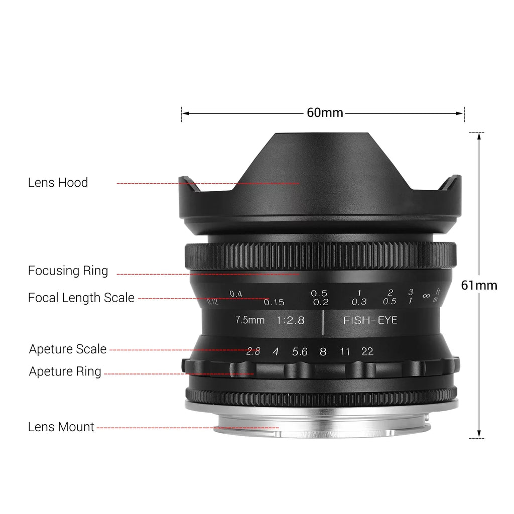 Aperture A6000 Aperture E-mount FrameLens Camera Manual Ainn lens,7.5mm F2.8 Lens Fisheye Andoer Compatible Lens 5100 A6300 Manual Wide Aps-c Wide F2.8 Camera With E-mount A6100 180° A6600