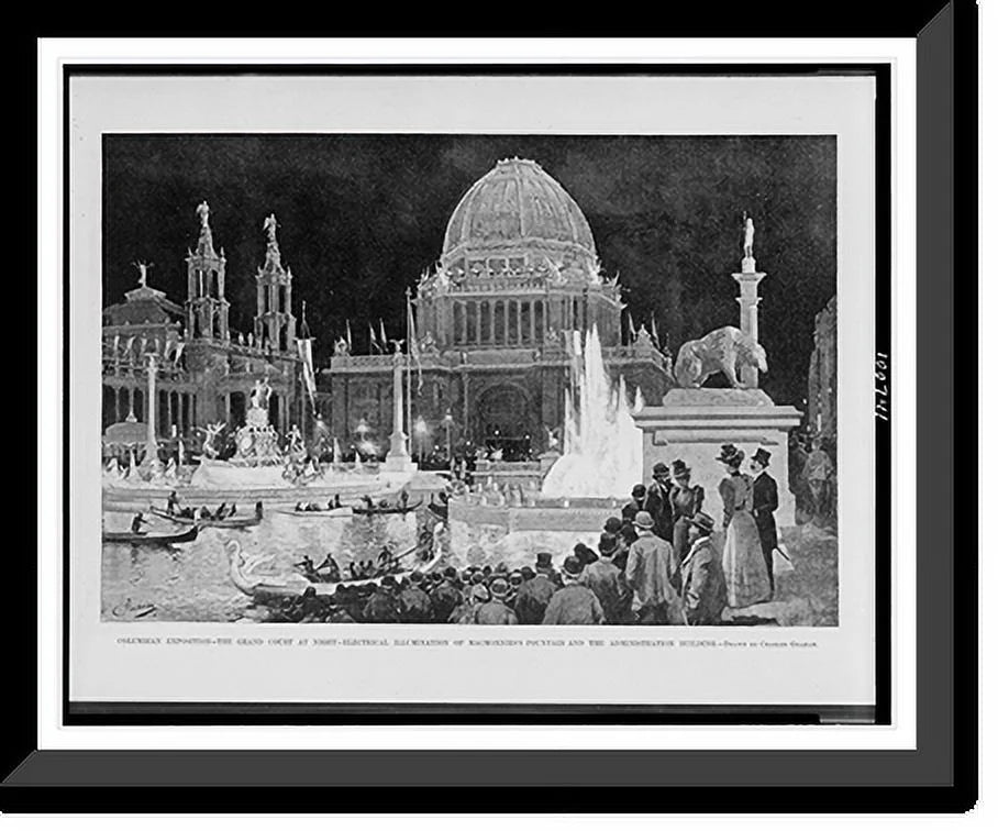 fountain Graham., Columbian Print, Charles Exposition. and by x administration electrical illumination at the the night. Historic of 17-7/8" building.drawn court Framed grand MacMonnies's 21-7/8"