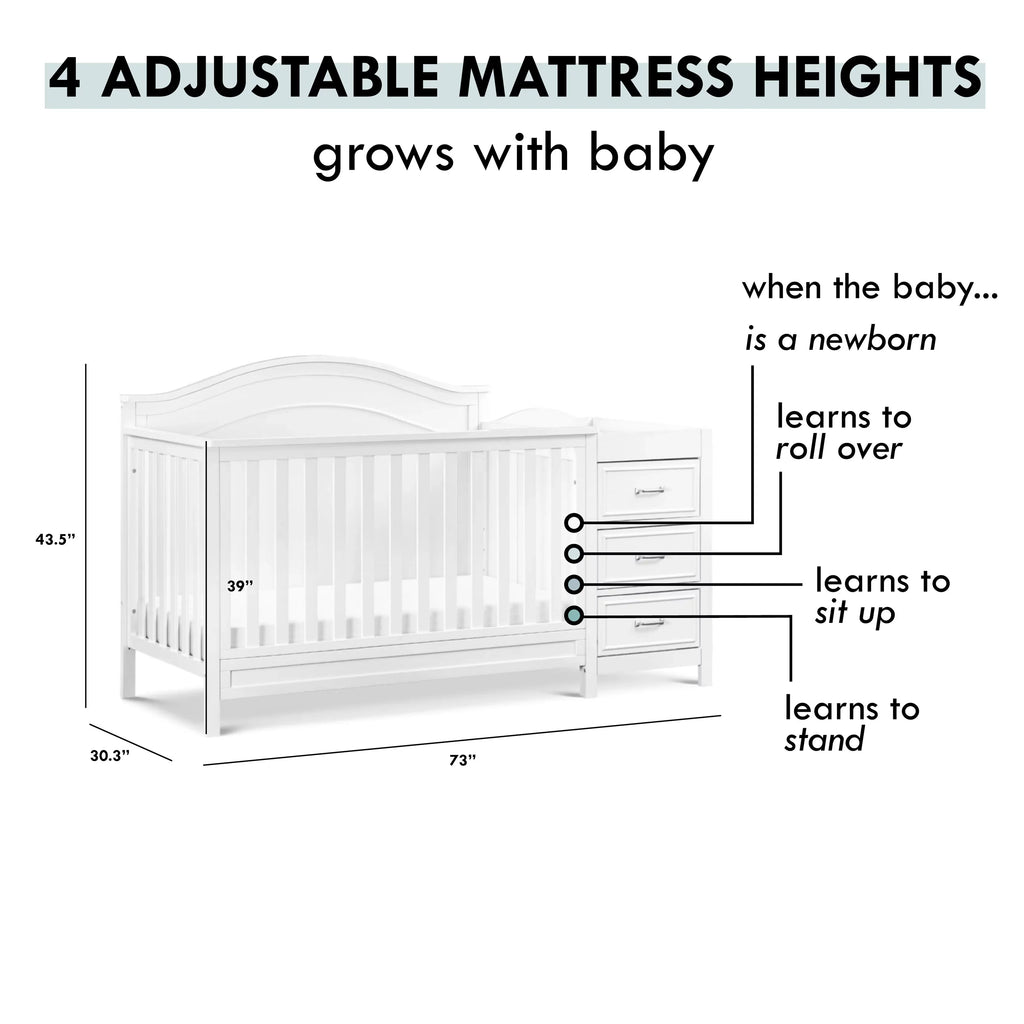 and White 4-in-1 Convertible Combo Charlie Crib in DaVinci Changer