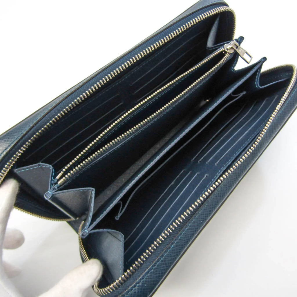Men's Leather Taiga Wallet XL Blue Taiga (Good) Pre-Owned M64019 Zippy (bi-fold) Long Navy