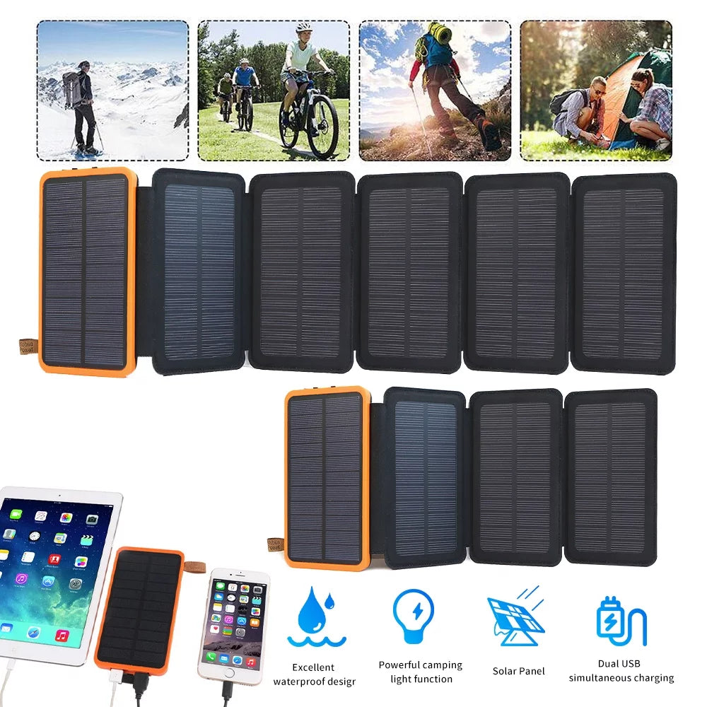 Panel Phone Solar 26000mAh 6 Flashlight Bank Charger Cell For Portable Solar Folding Battery Power External with