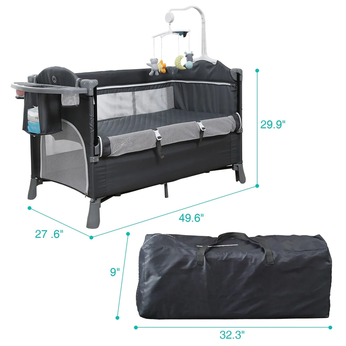 Bassinet Playpen Crib 5-In-1 Playard, Kerrogee Bed 29.9"H Convertible - TECHNOLOGY x BENTON 49.6"L x 27.6"W Portable Side Infant