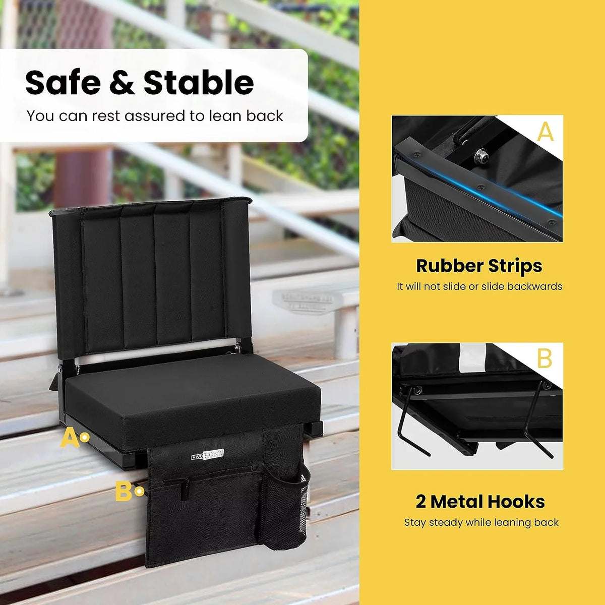 Chair with and Holder Shoulder Stadium Seat for SPECSTAR Cup Bleacher Support, Bleachers Folding Portable with Back Strap