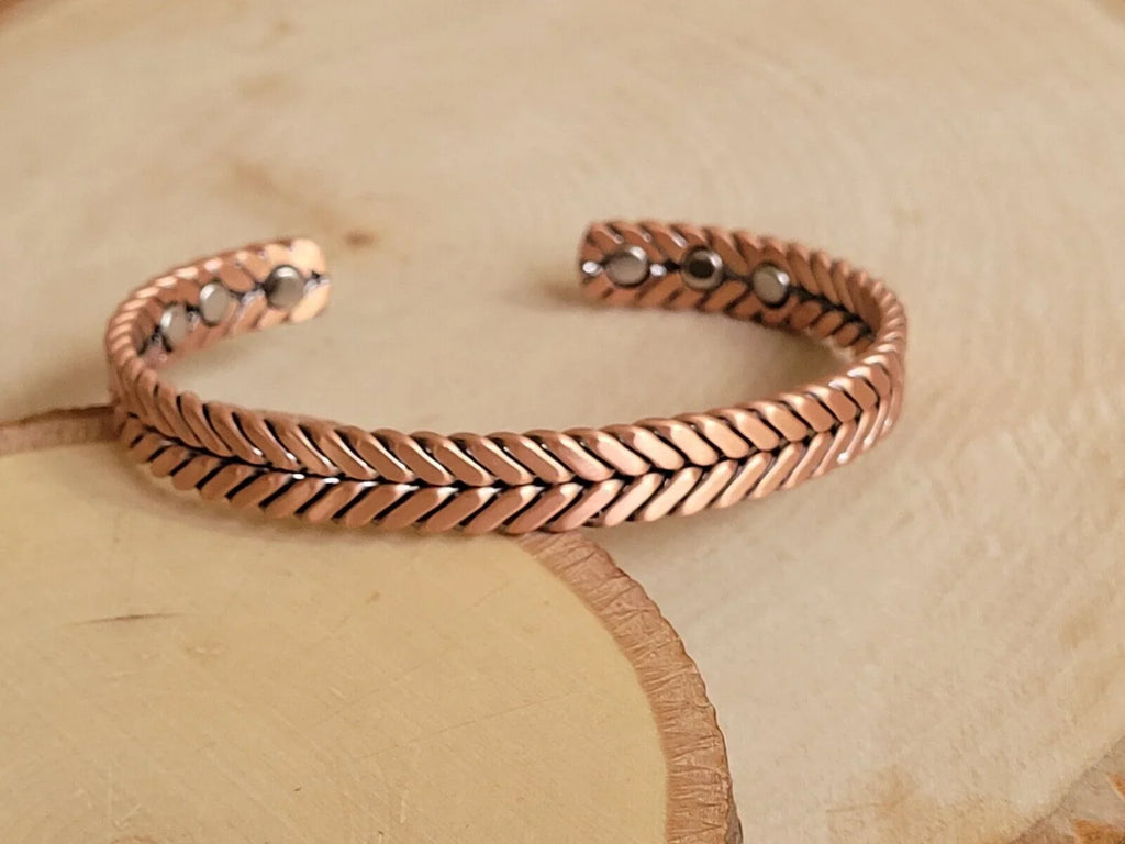 Cuff Copper Pure Bracelet Arthritis Therapy Solid Matte Herringbone Magnetic