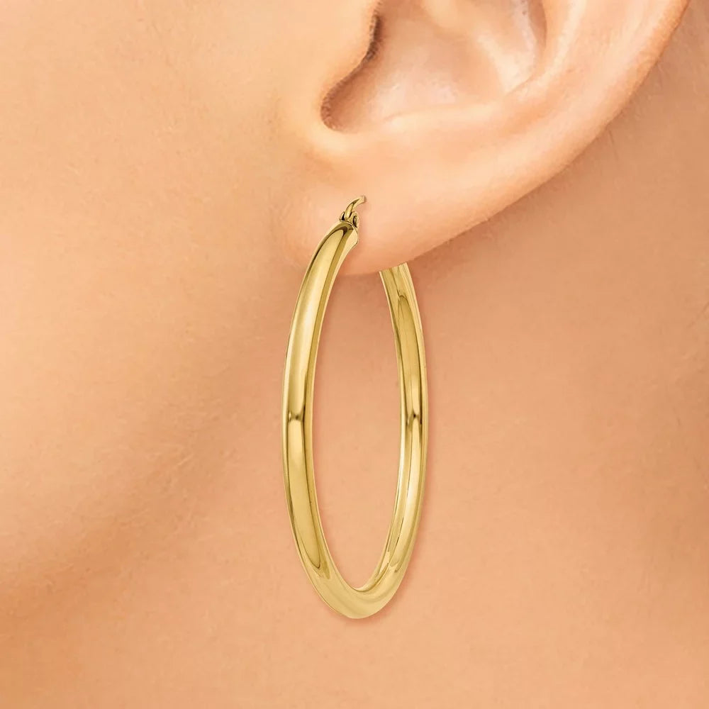 and Teens; Polished Gold Real and Women 3mm Yellow Hoop for for Adults Earrings; Men 14kt Tube