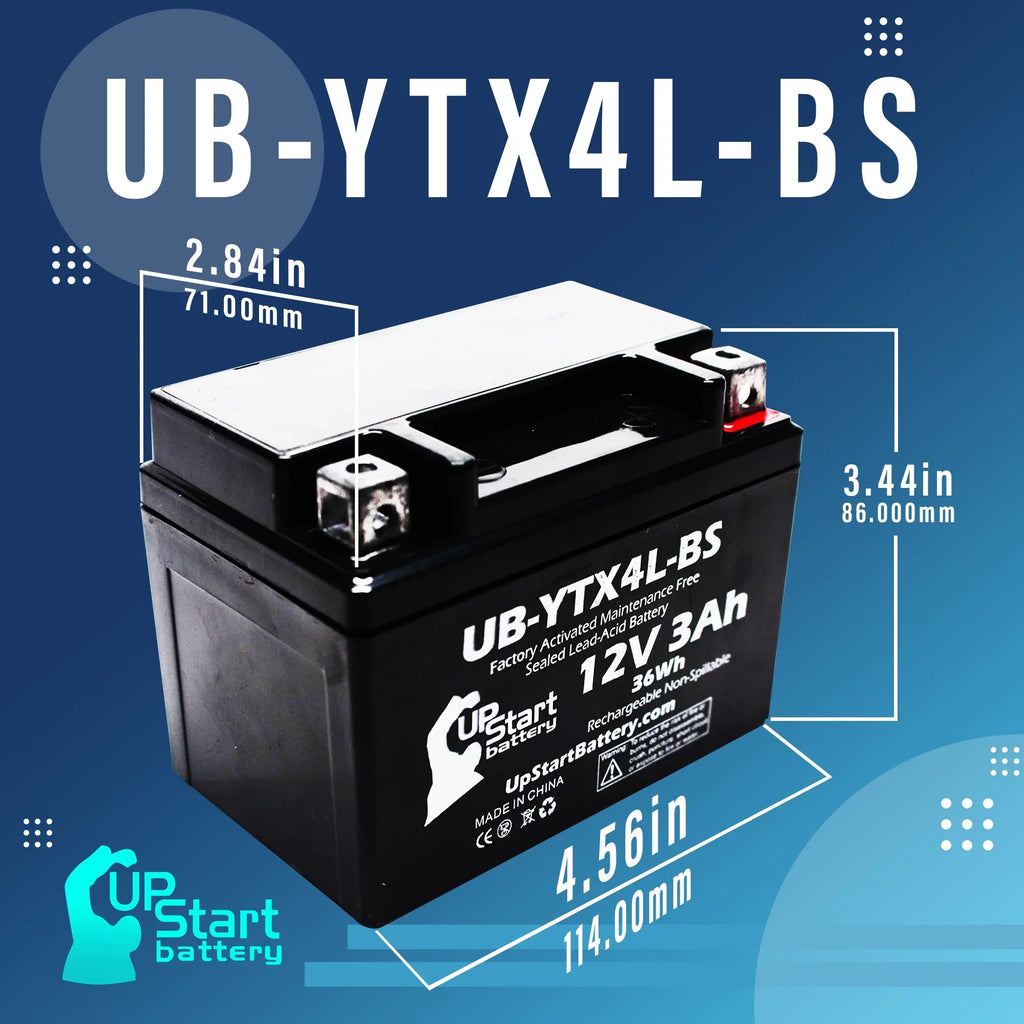 Replacement UB-YTX4L-BS Maintenance 3Ah, 90CC - Battery ATV Bombardier 2002 3-Pack Quest Activated, DS90F, (Can-Am) Factory DS90, for Battery UpStart Free, 12V,