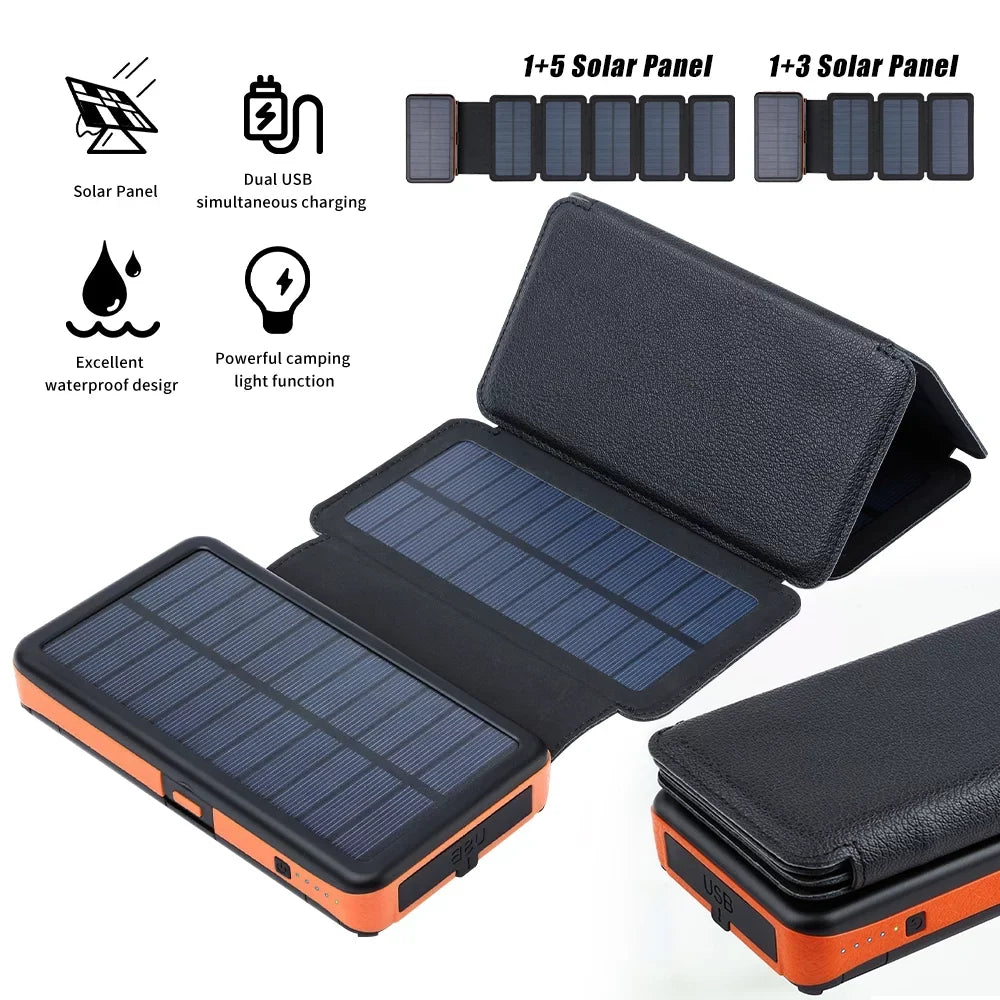 Panel Phone Solar 26000mAh 6 Flashlight Bank Charger Cell For Portable Solar Folding Battery Power External with