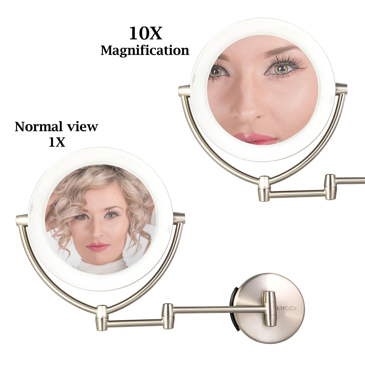 M1000 & AC 3 Magnifying Mirror 1x with 10x Makeup 3 Tones, Battery Vanity in. Rucci Touch, Adapter Lighted & 13.5